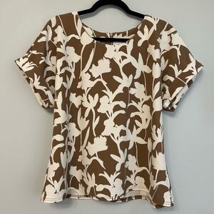 Melloday Flower Print Cuffed Short Sleeve Blouse